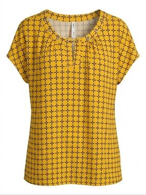 NWOT NY Collection Mustard Yellow Geometric Print Top